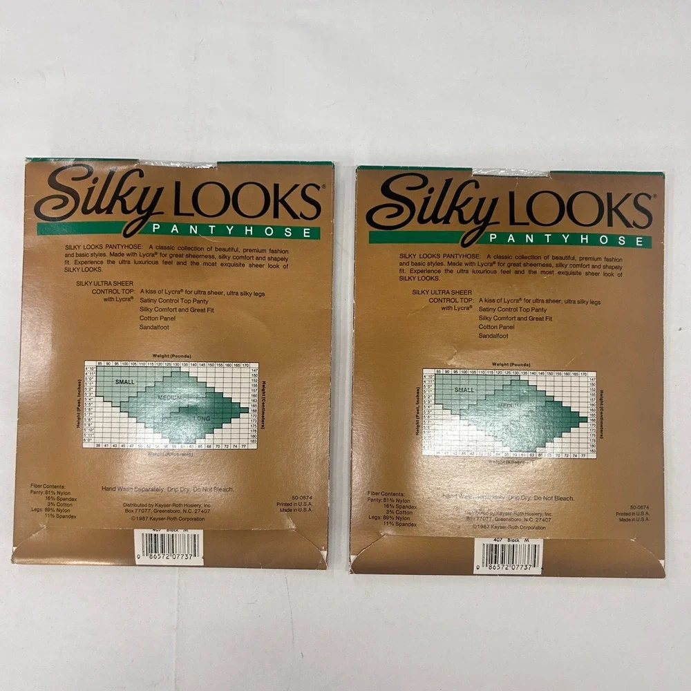 2 Pair Vintage 80s Silky Looks Ultra Sheer Control Top Pantyhose M Black NOS